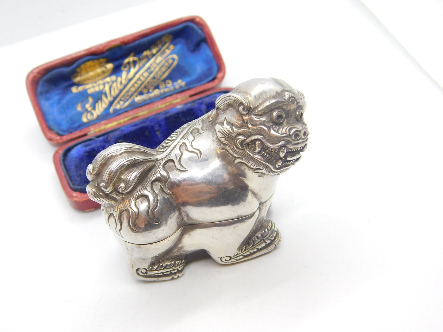 Cambodian Sterling Silver Betel Nut Box Classical Dragon Form Antique c1930