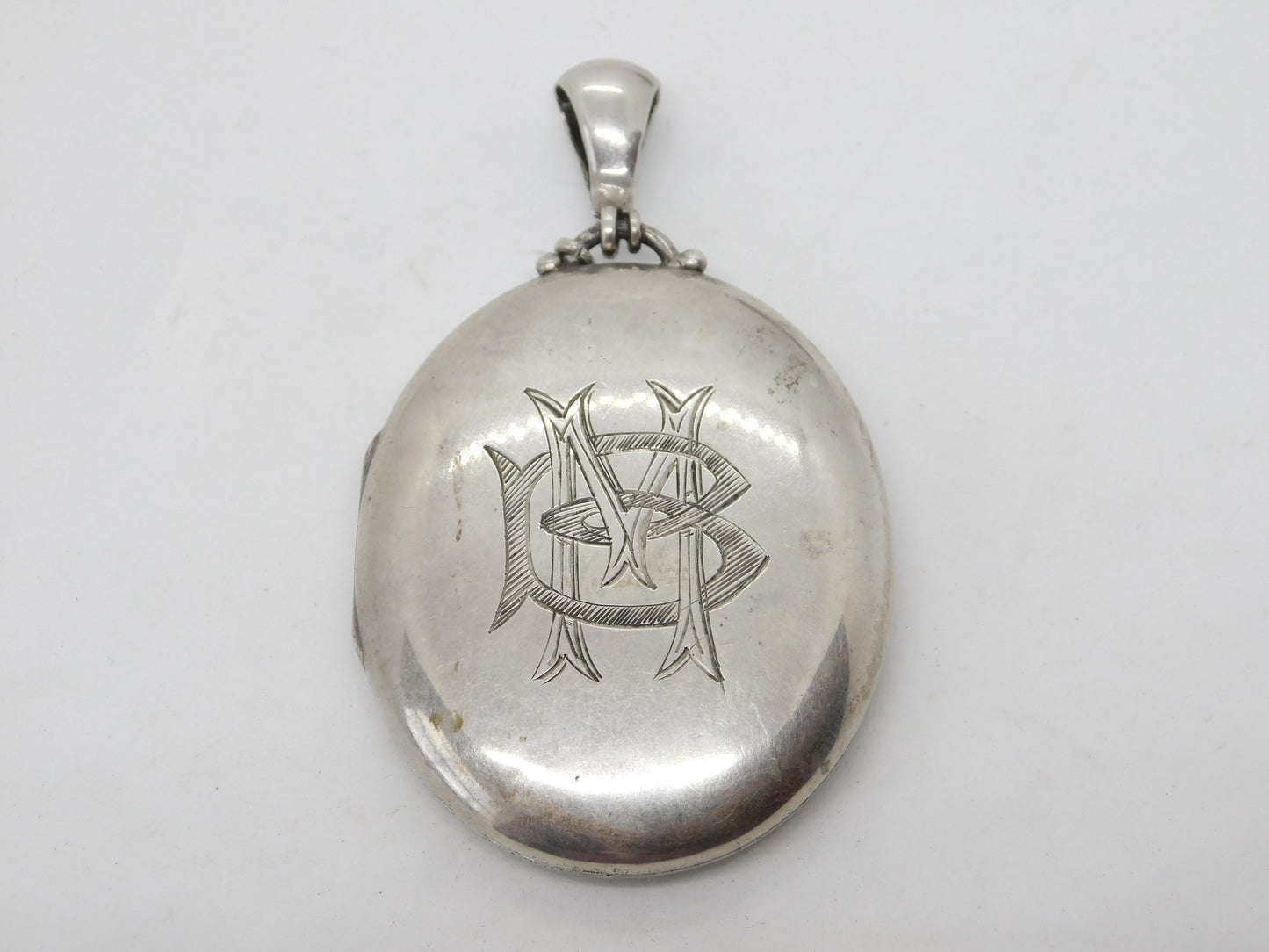 Victorian Large Sterling Silver Monogram Locket Pendant c1860 Antique