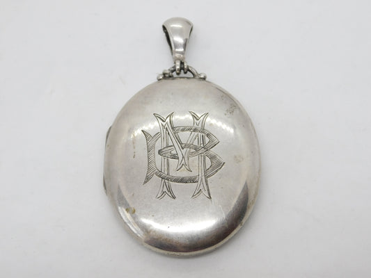 Victorian Large Sterling Silver Monogram Locket Pendant c1860 Antique