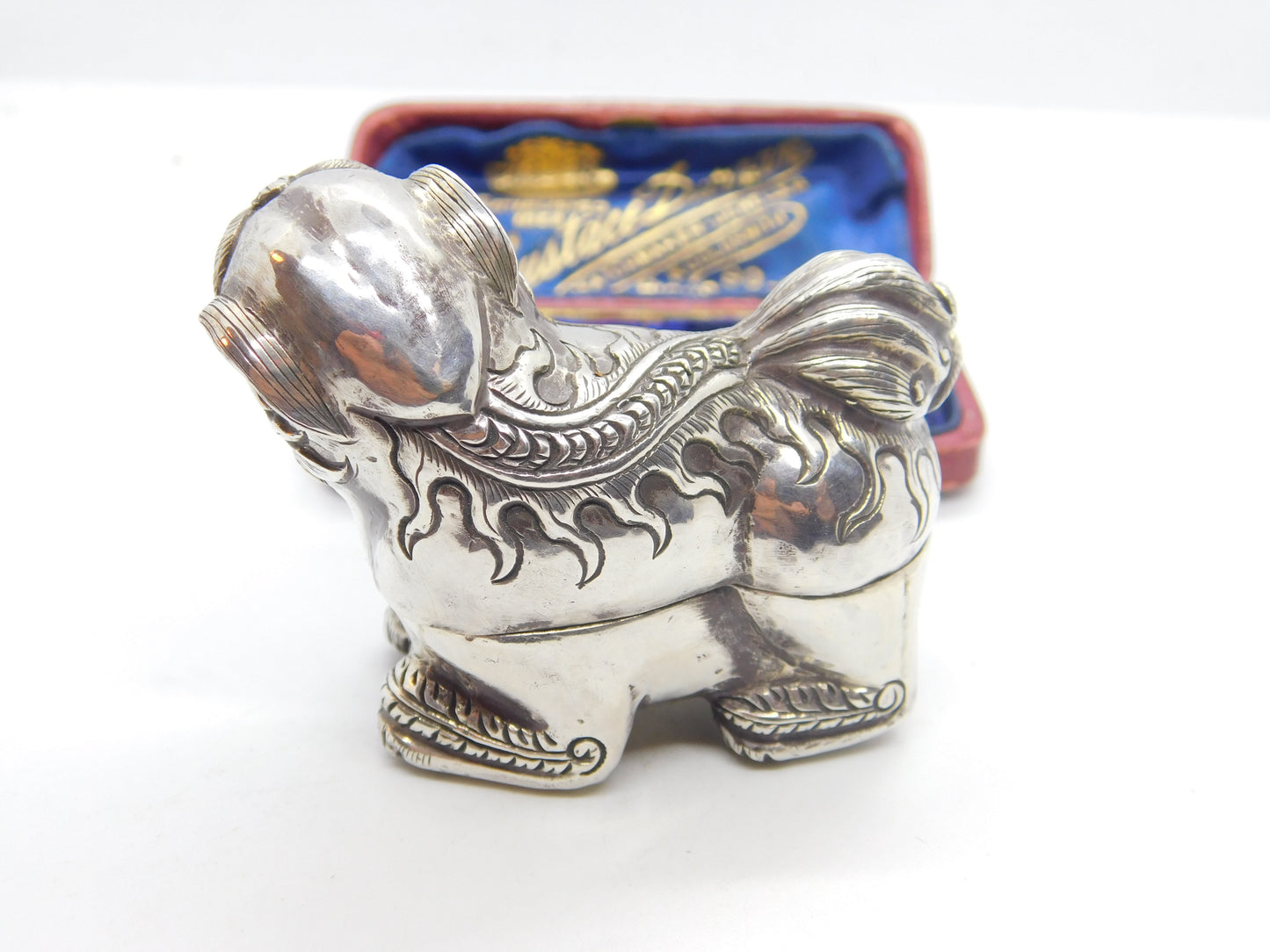 Cambodian Sterling Silver Betel Nut Box Classical Dragon Form Antique c1930