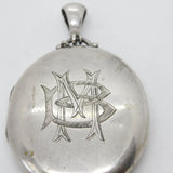 Victorian Large Sterling Silver Monogram Locket Pendant c1860 Antique