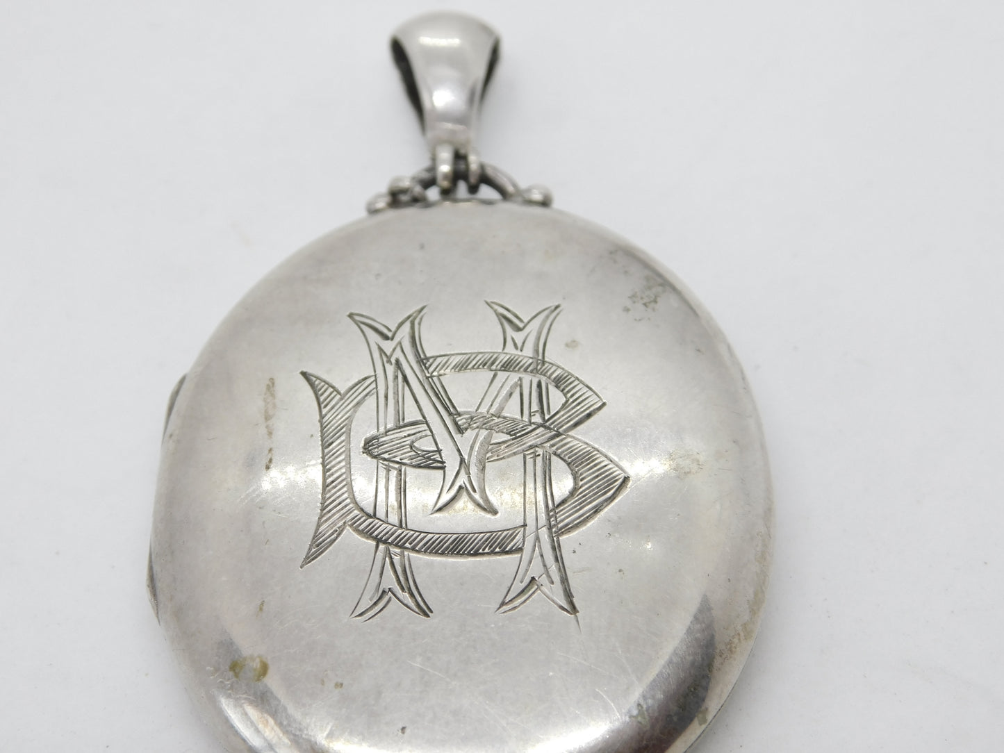 Victorian Large Sterling Silver Monogram Locket Pendant c1860 Antique