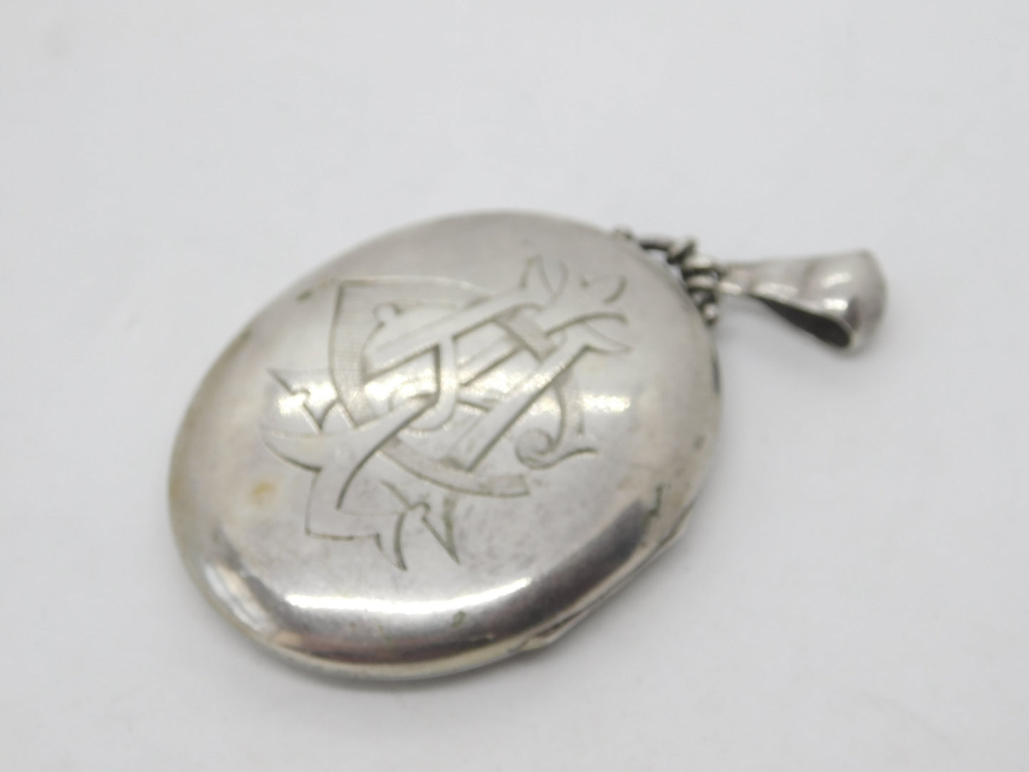 Victorian Large Sterling Silver Monogram Locket Pendant c1860 Antique