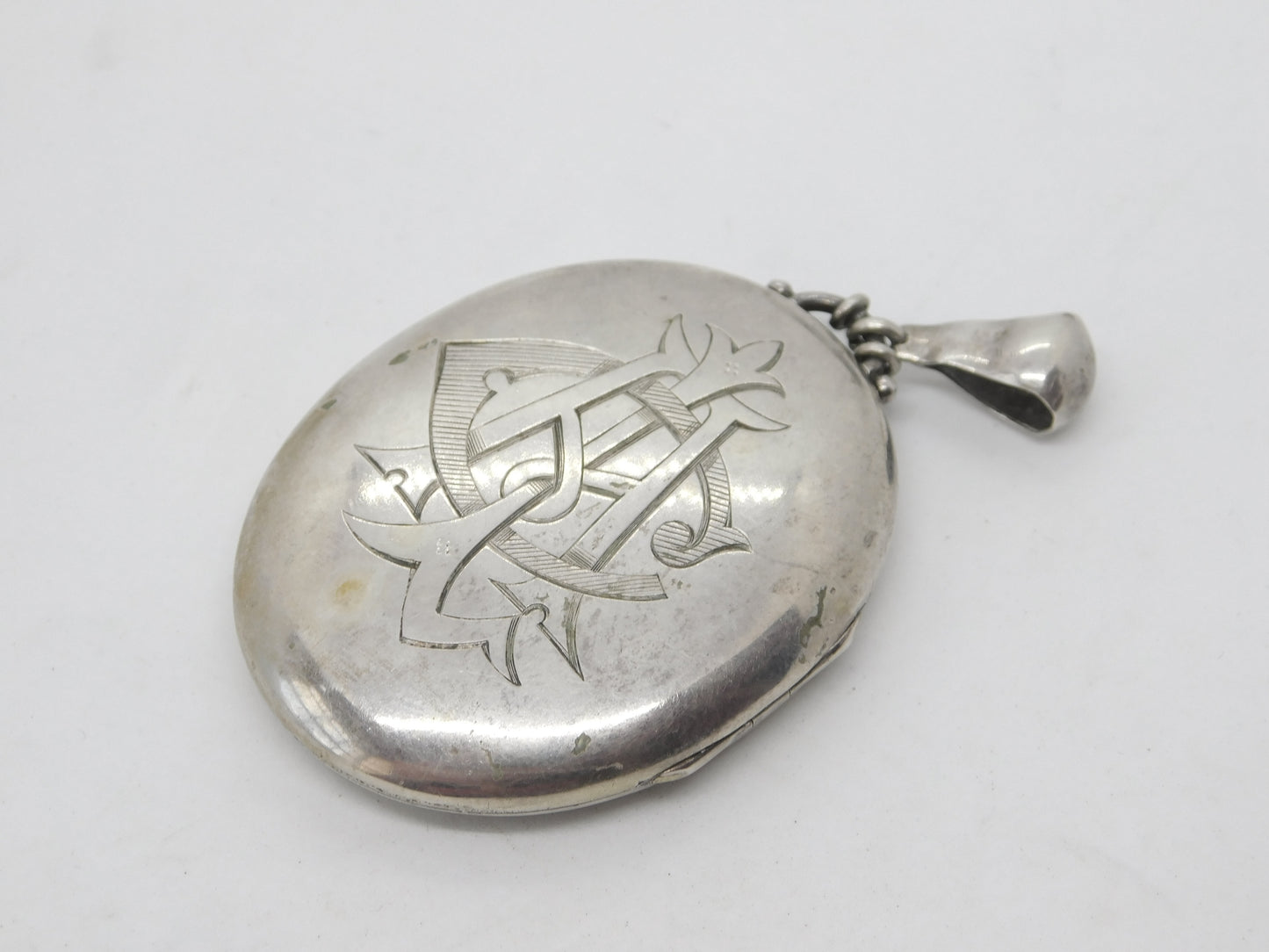 Victorian Large Sterling Silver Monogram Locket Pendant c1860 Antique