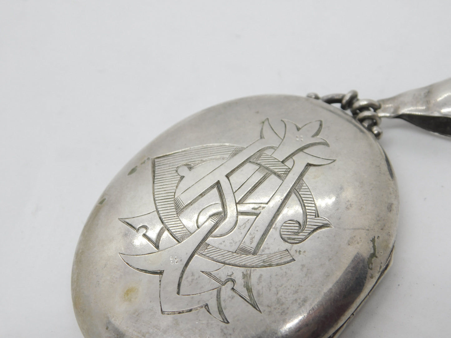 Victorian Large Sterling Silver Monogram Locket Pendant c1860 Antique