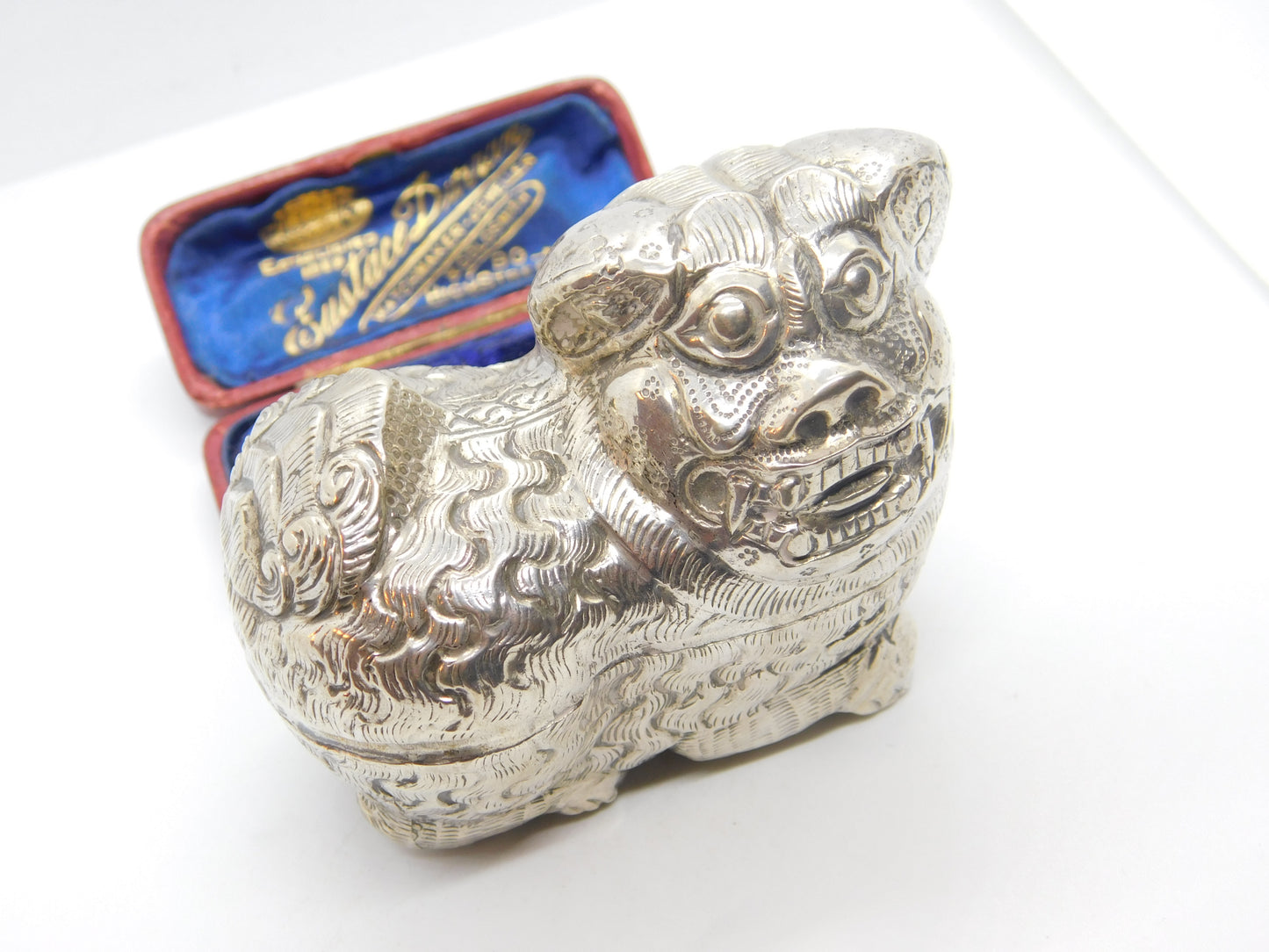 Cambodian Sterling Silver Betel Nut or Trinket Box Antique c1930 Dragon Form