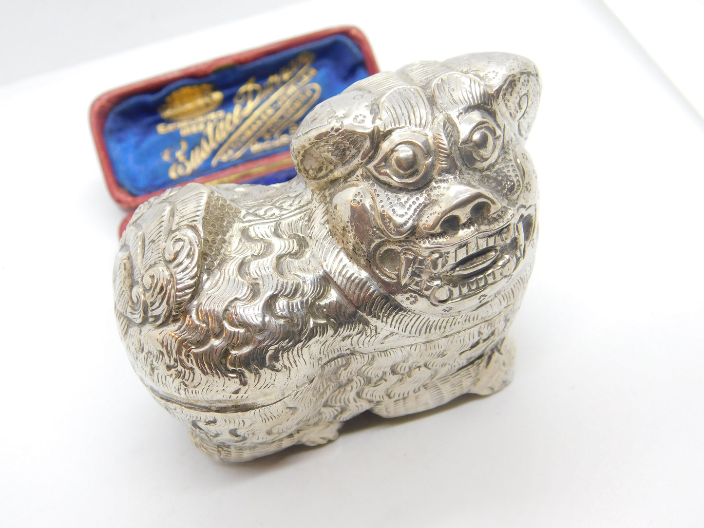 Cambodian Sterling Silver Betel Nut or Trinket Box Antique c1930 Dragon Form