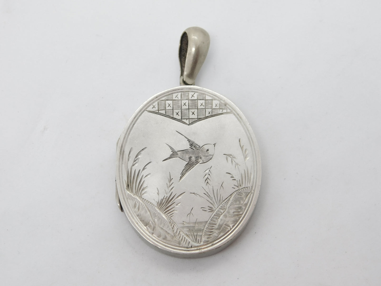 Aesthetic Victorian Sterling Silver Swallow Sweetheart Locket c1880 Antique