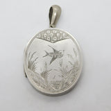Aesthetic Victorian Sterling Silver Swallow Sweetheart Locket c1880 Antique