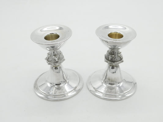 Reid & Sons Ltd Sterling Silver Celtic Pattern Pair of Candlesticks 1972 Vintage