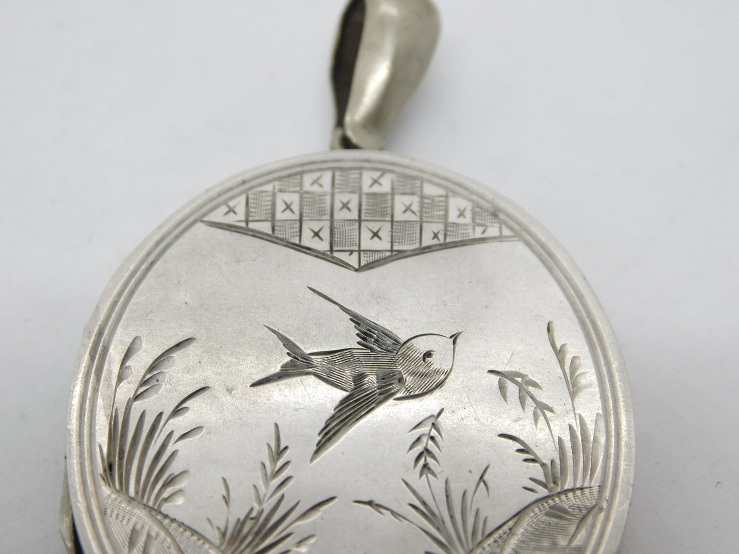 Aesthetic Victorian Sterling Silver Swallow Sweetheart Locket c1880 Antique