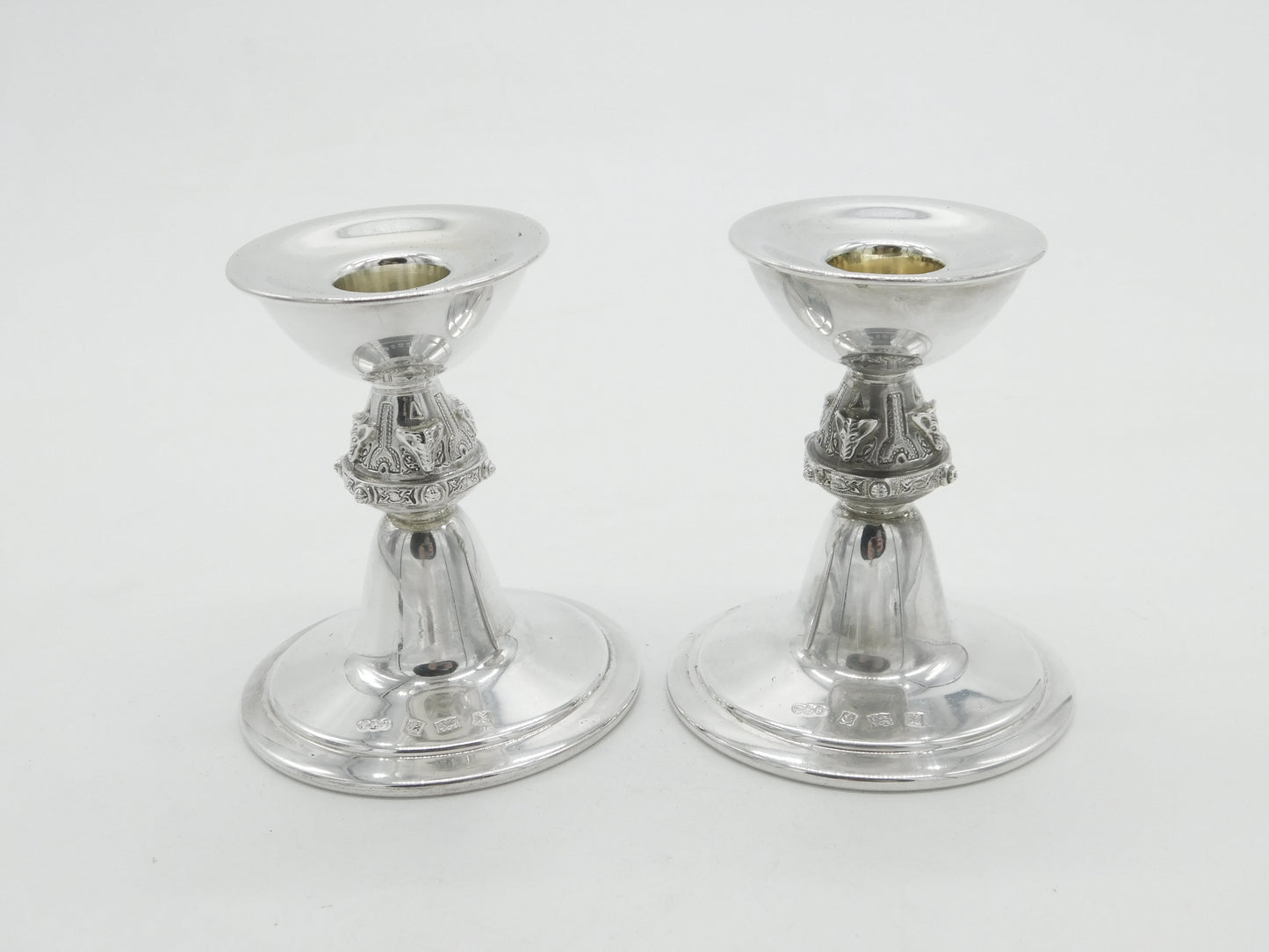 Reid & Sons Ltd Sterling Silver Celtic Pattern Pair of Candlesticks 1972 Vintage