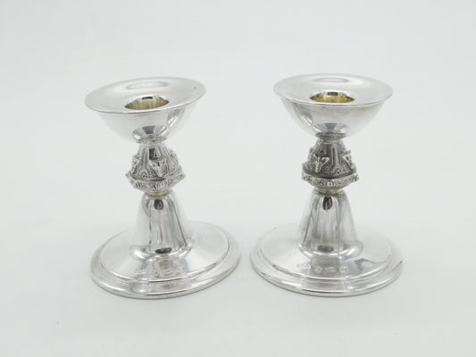 Reid & Sons Ltd Sterling Silver Celtic Pattern Pair of Candlesticks 1972 Vintage