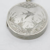 Aesthetic Victorian Sterling Silver Swallow Sweetheart Locket c1880 Antique