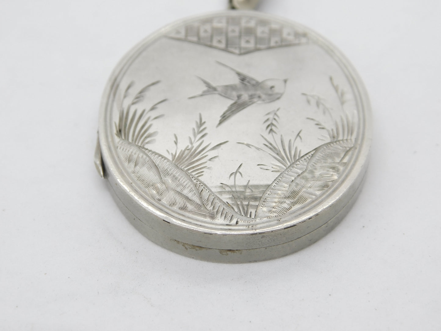 Aesthetic Victorian Sterling Silver Swallow Sweetheart Locket c1880 Antique