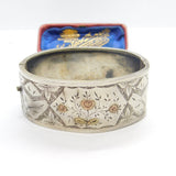 Victorian Sterling Silver & Two-Tone Gold Floral Cuff Bangle Bracelet Antique