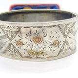 Victorian Sterling Silver & Two-Tone Gold Floral Cuff Bangle Bracelet Antique