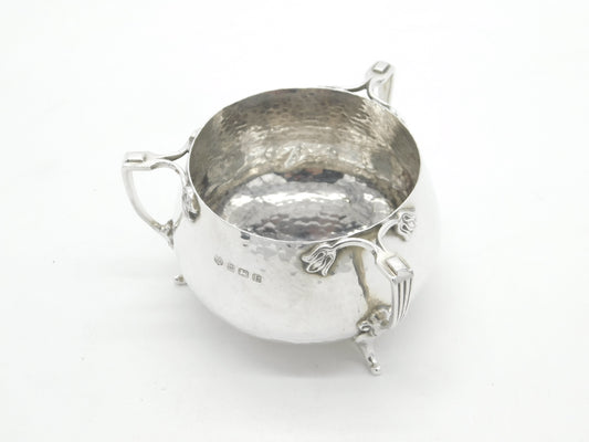 Arts & Crafts Planished Sterling Silver Tyg Handle Sugar Bowl 1929 Birmingham Antique