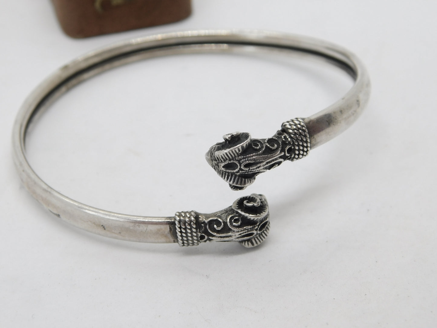 Victorian Sterling Silver Ram Head Pattern Cuff Bangle Bracelet Antique c1890