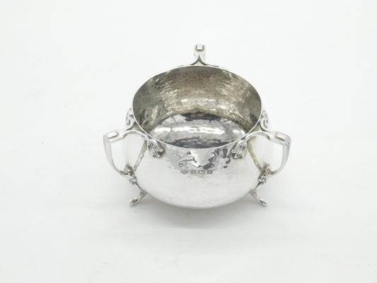 Arts & Crafts Planished Sterling Silver Tyg Handle Sugar Bowl 1929 Birmingham Antique