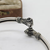 Victorian Sterling Silver Ram Head Pattern Cuff Bangle Bracelet Antique c1890