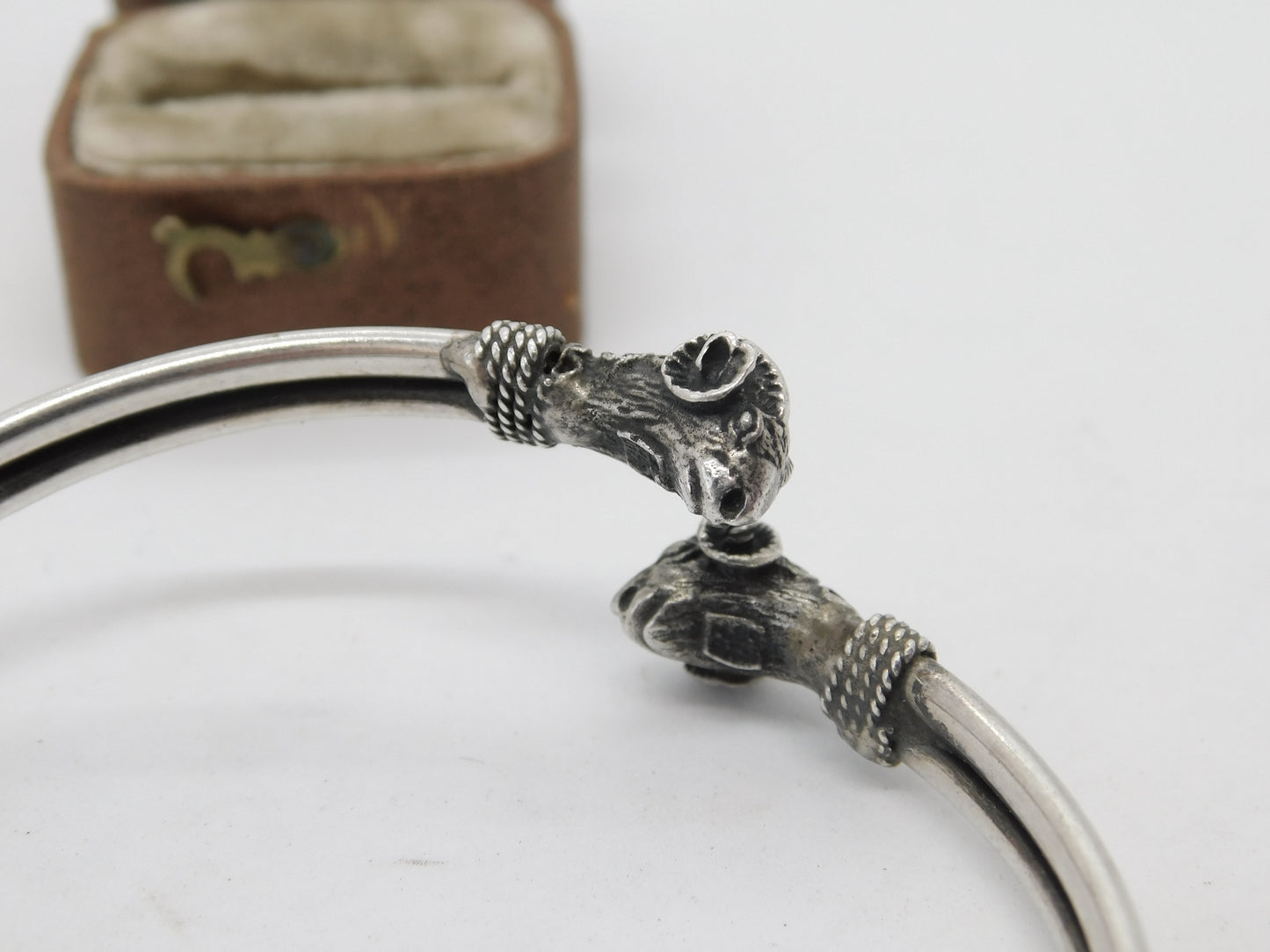 Victorian Sterling Silver Ram Head Pattern Cuff Bangle Bracelet Antique c1890