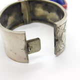Victorian Sterling Silver & Two-Tone Gold Floral Cuff Bangle Bracelet Antique