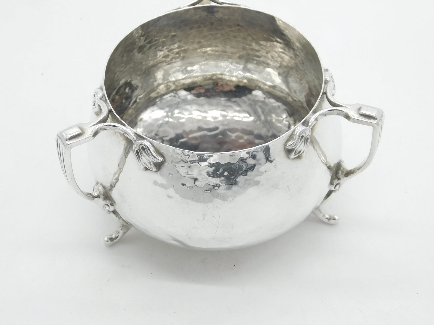 Arts & Crafts Planished Sterling Silver Tyg Handle Sugar Bowl 1929 Birmingham Antique