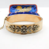 Victorian Sterling Silver Gilt & Floral Seed Pearl Set Bangle Bracelet c1860 AF