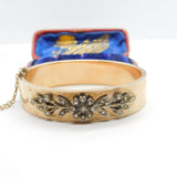 Victorian Sterling Silver Gilt & Floral Seed Pearl Set Bangle Bracelet c1860 AF