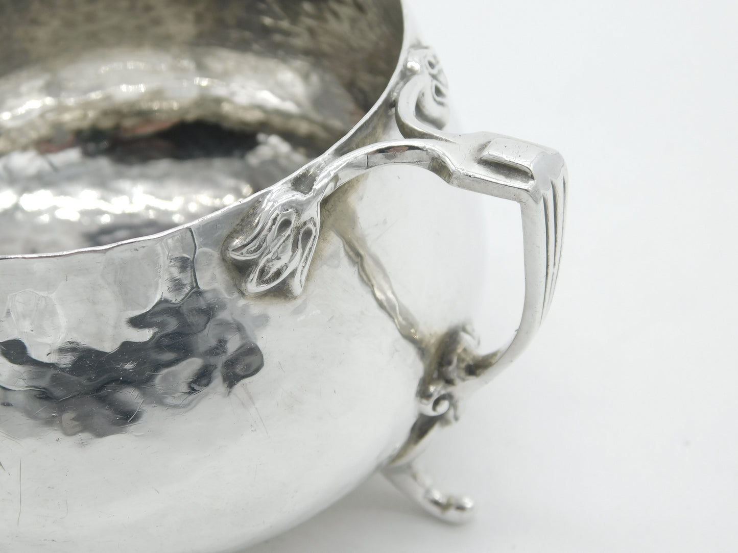 Arts & Crafts Planished Sterling Silver Tyg Handle Sugar Bowl 1929 Birmingham Antique