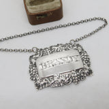 Victorian Sterling Silver Vine Pattern Brandy Decanter Label 1851 Antique