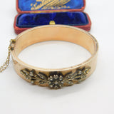 Victorian Sterling Silver Gilt & Floral Seed Pearl Set Bangle Bracelet c1860 AF