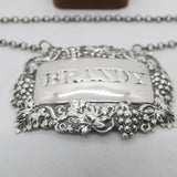 Victorian Sterling Silver Vine Pattern Brandy Decanter Label 1851 Antique