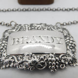 Victorian Sterling Silver Vine Pattern Brandy Decanter Label 1851 Antique