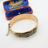 Victorian Sterling Silver Gilt & Floral Seed Pearl Set Bangle Bracelet c1860 AF