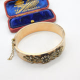 Victorian Sterling Silver Gilt & Floral Seed Pearl Set Bangle Bracelet c1860 AF