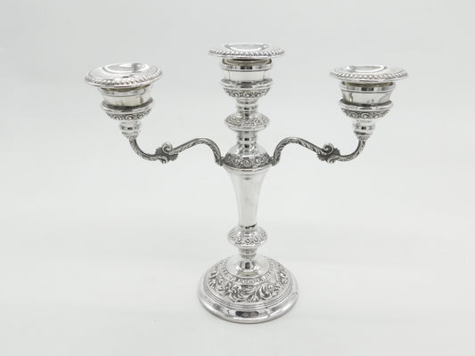 Sterling Silver Three Branch Floral Pattern Candelabra 1976 Birmingham Vintage