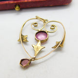 Edwardian 9ct Gold, Pink Topaz & Diamond Paste Lavalier Drop Pendant c1910