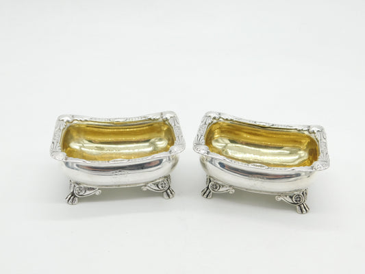 George III Pair of Sterling Silver Paw Foot Salt Cellars Antique 1810 London