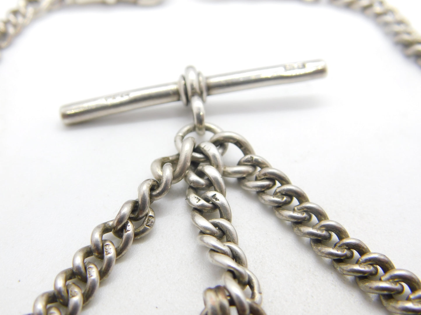 Edwardian Sterling Silver Double Albert Watch Chain 1906 Birmingham Antique