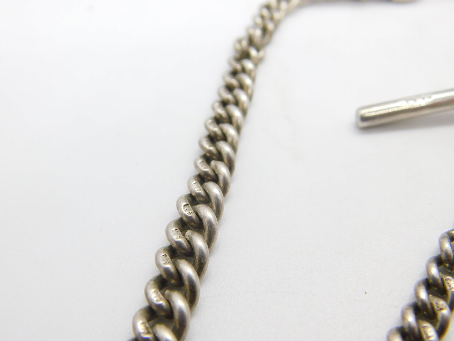 Edwardian Sterling Silver Double Albert Watch Chain 1906 Birmingham Antique