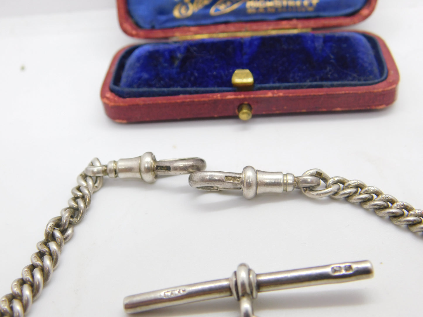 Edwardian Sterling Silver Double Albert Watch Chain 1906 Birmingham Antique