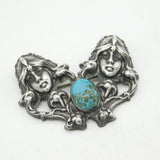 Art Nouveau Sterling Silver Ruskin Cabochon Fairy Brooch Antique c1890