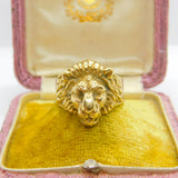 14ct Yellow Gold Lion Mask Statement Signet Ring Vintage c1980 Size V UK