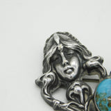 Art Nouveau Sterling Silver Ruskin Cabochon Fairy Brooch Antique c1890