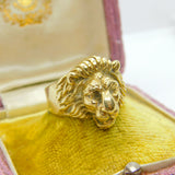 14ct Yellow Gold Lion Mask Statement Signet Ring Vintage c1980 Size V UK