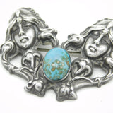 Art Nouveau Sterling Silver Ruskin Cabochon Fairy Brooch Antique c1890