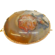 George III 14ct Rose Gold Mounted Polished Moss Agate Brooch Antique c1820