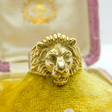 14ct Yellow Gold Lion Mask Statement Signet Ring Vintage c1980 Size V UK